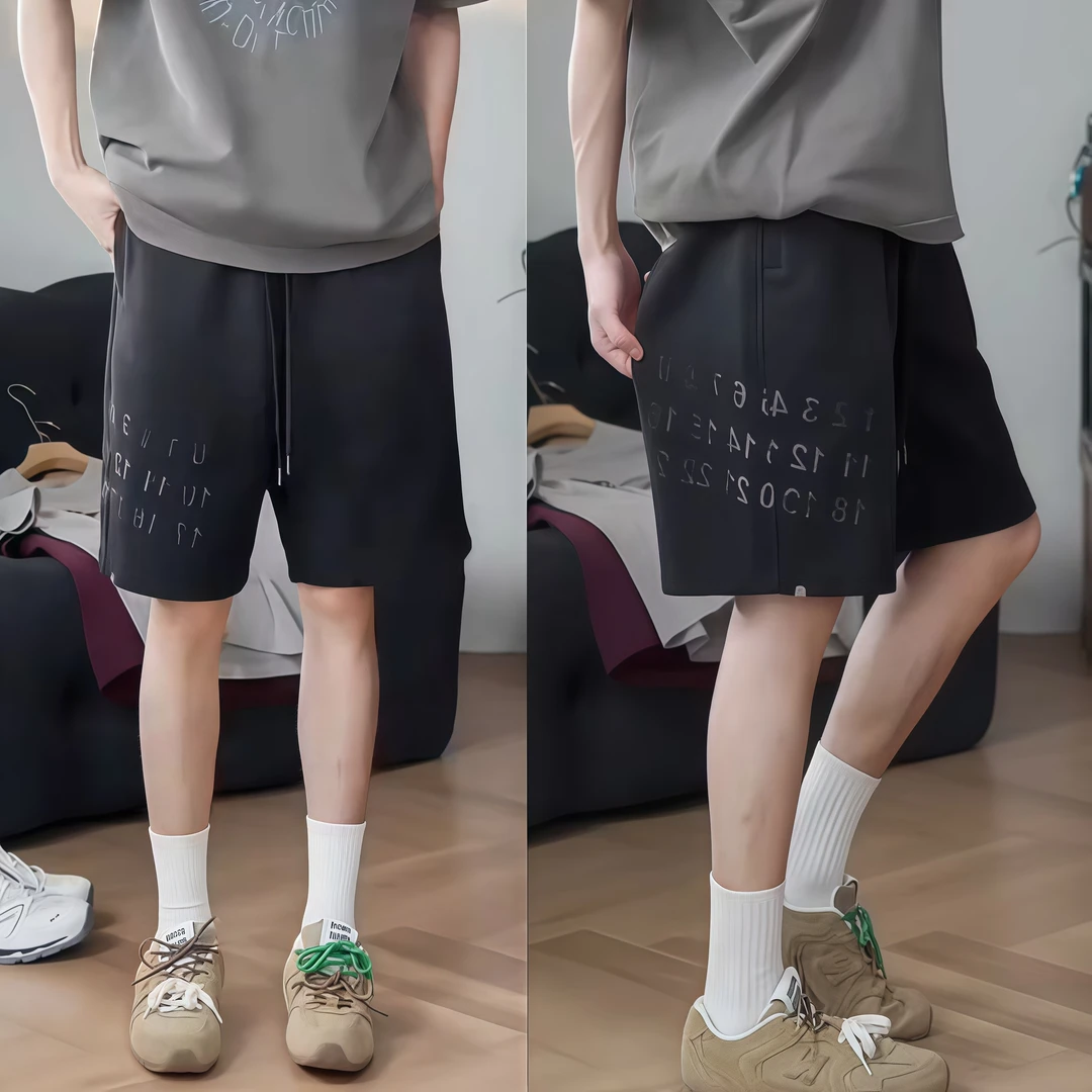 夏季男士新款美式复古风潮牌时尚短裤休闲做旧印花宽松运动五分裤