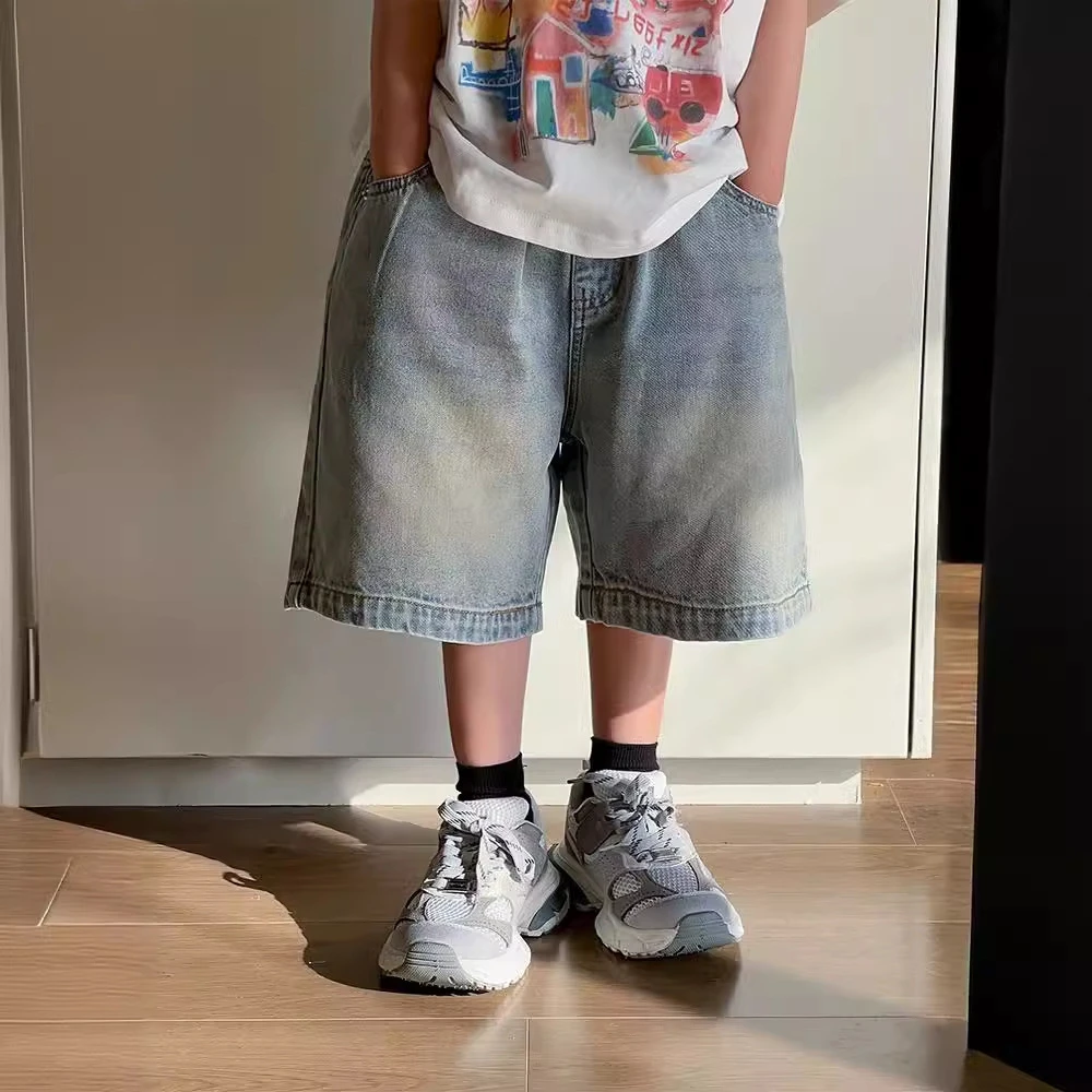 自制2025儿童裤子夏季男童新款880055女童净版宽松牛仔中裤中大童