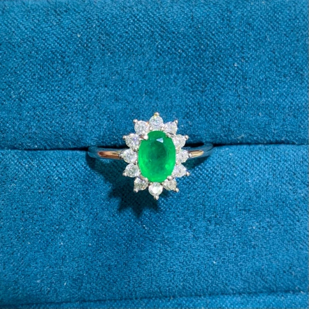 s925银镶嵌祖母绿戒指戴妃款刻面5*7mm女活口可调节百搭