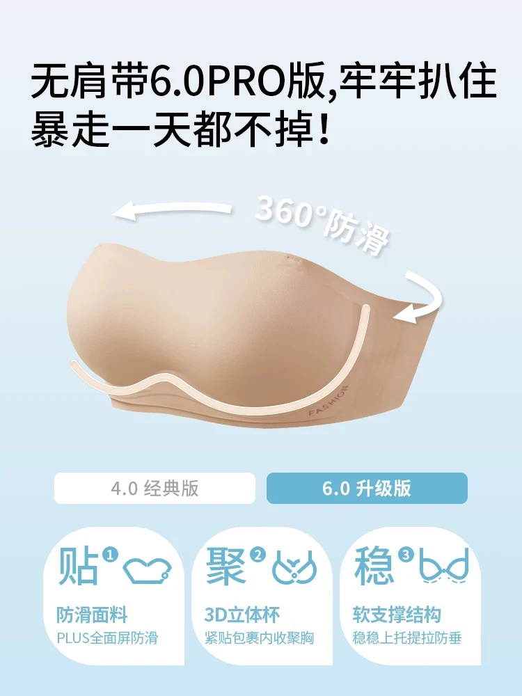 27881隐形无肩带内衣显瘦超舒服美背一片式果冻小胸聚拢半杯