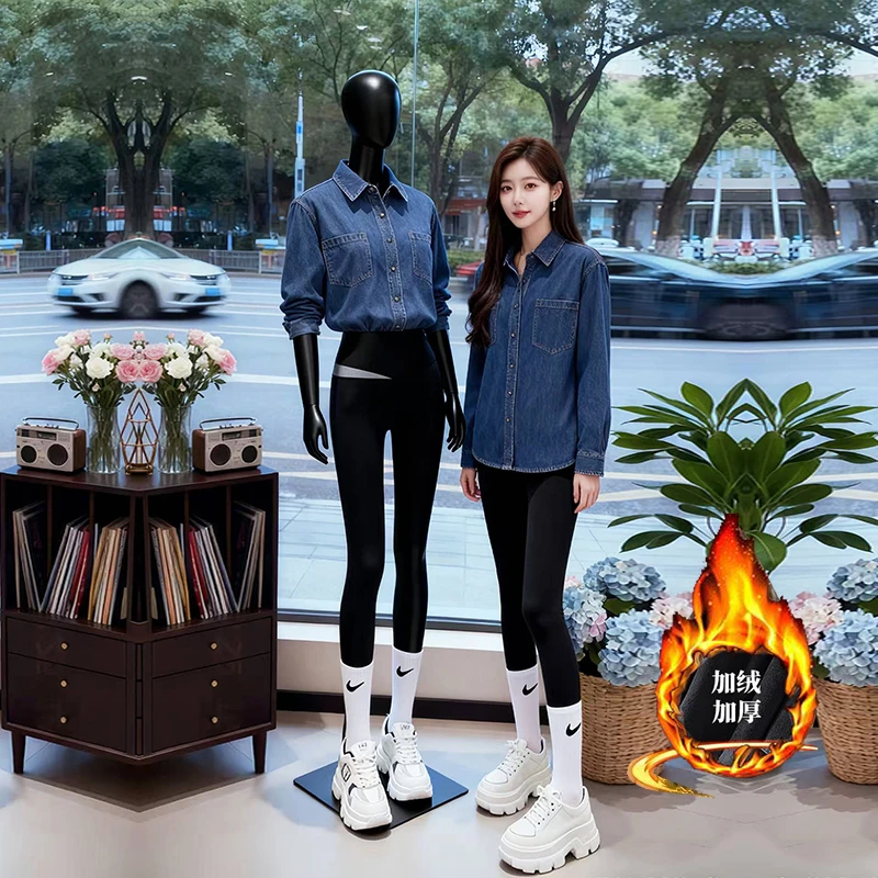 一体绒保暖衬衣女款秋冬2025新款高级感轻奢加绒加厚牛仔衬衫上衣