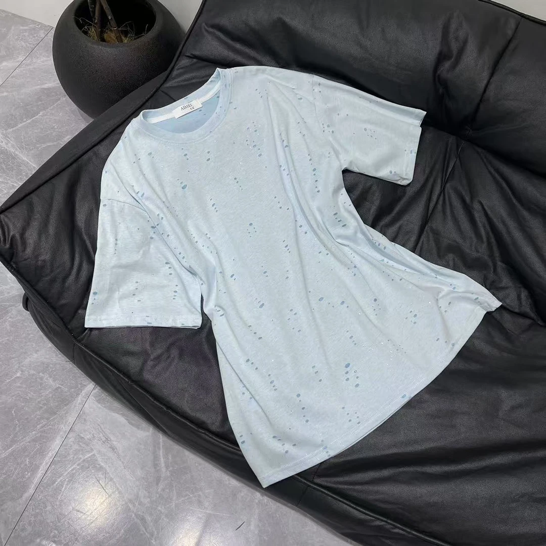 【晨浠定制】新款时尚百搭镂空破洞T恤上衣两色602