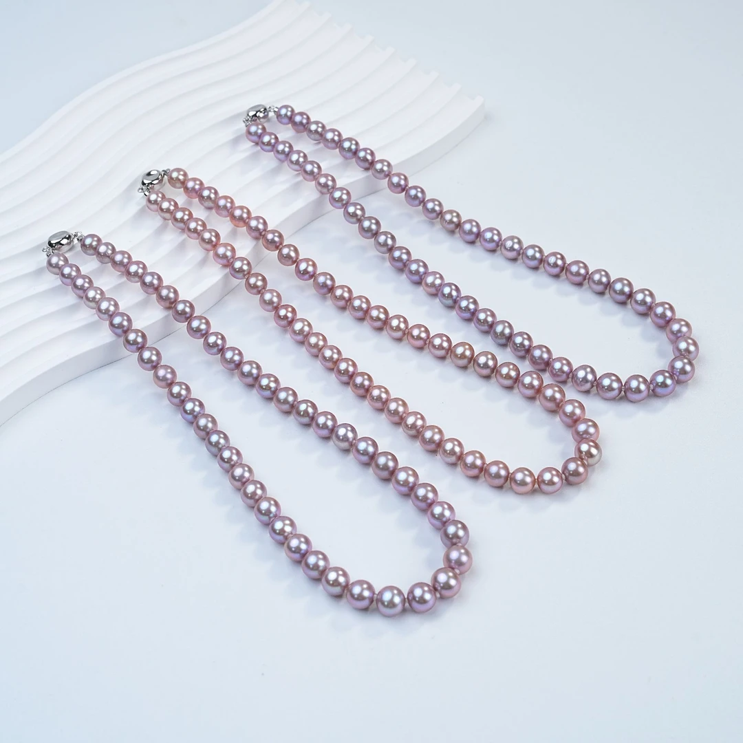 8-9mm无核紫色淡水珍珠S925银天女扣项链多样性发1