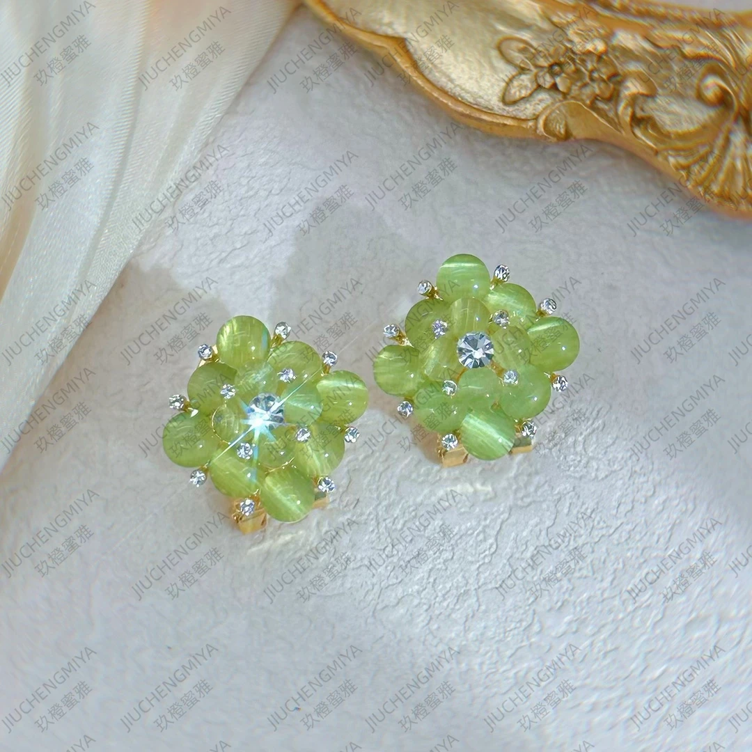 铜合金合成锆石耳饰 绿光春语 KL612 百搭气质小清新绿色复古耳钉