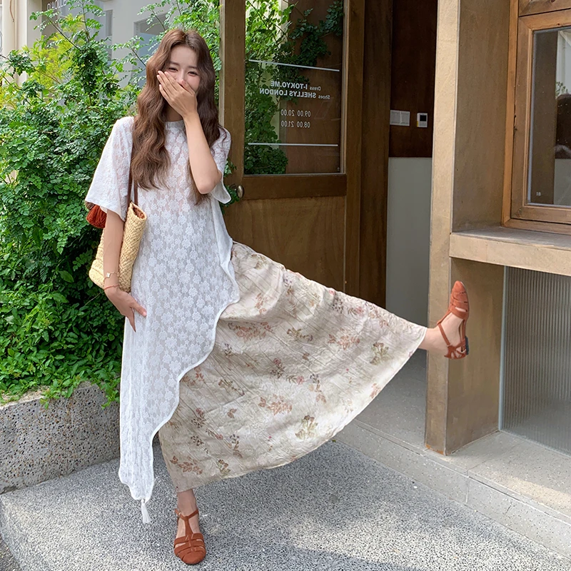 不规则蕾丝罩衫叠穿碎花半身裙女夏2025新款度假风绝美穿搭两件套