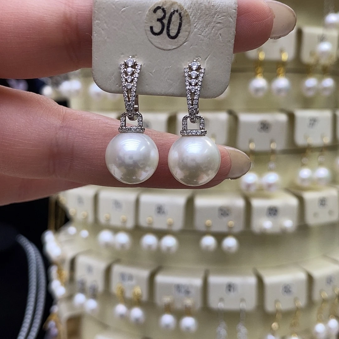 耳饰银S925镶嵌淡水珍珠