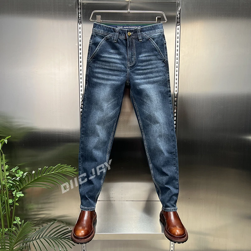 【高端】秋冬新品男士牛仔裤复古潮流修身小直筒水洗高奢休闲长裤子