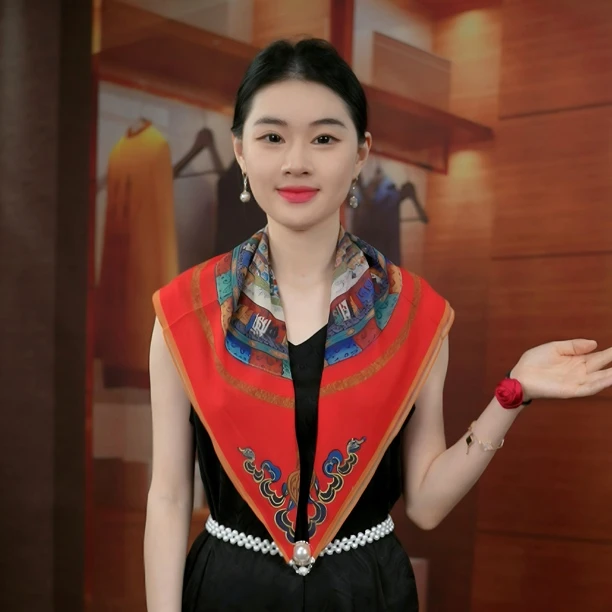 【彩绘坛城 磁吸扣】70*70花萝方巾70cm女士百搭围巾国风5月