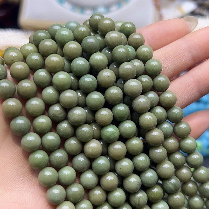 玛瑙/玉髓未镶嵌珠宝半成品T208  8m天然牛油果绿阿拉善圆珠一条