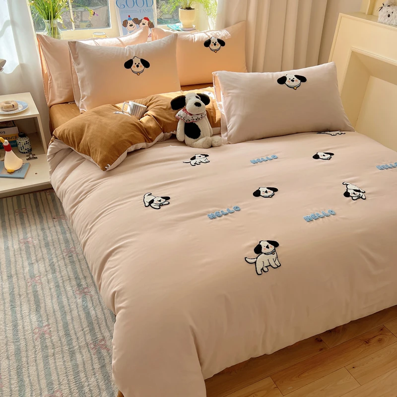 A类网红水洗棉公主风卡通四件套548狗仔