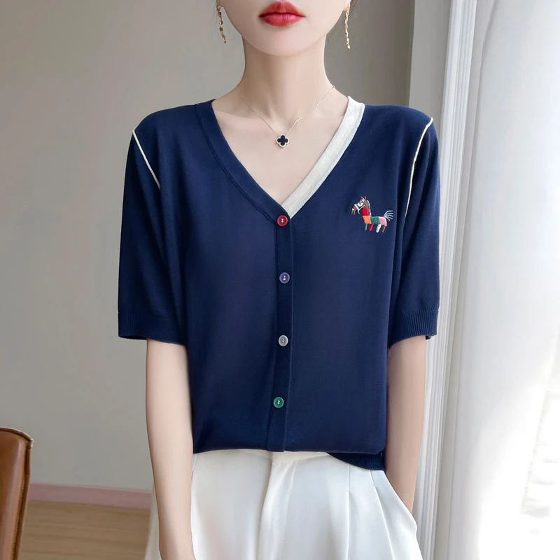 夏款爆款防晒开衫时尚圆领法式宽松显瘦上衣镂空