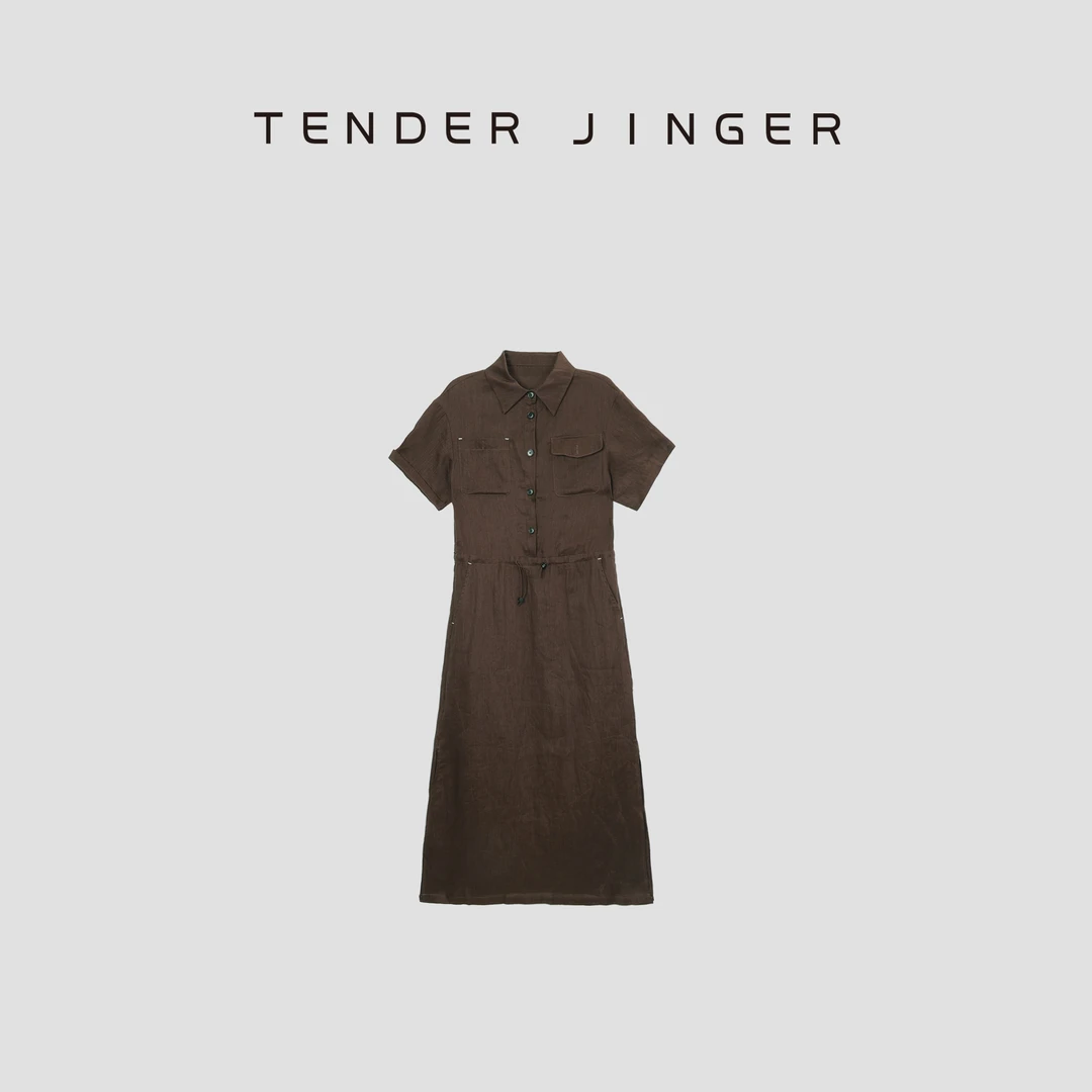 Tender Jinger【BASICS】2024夏翻领亚麻短袖连衣裙T42JIZ77520