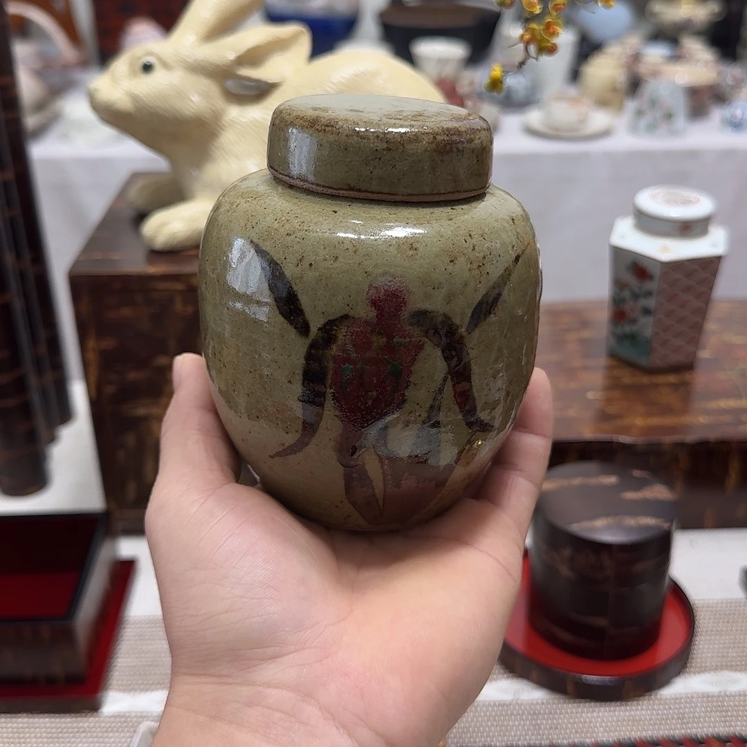 粗陶釉里红茶叶罐