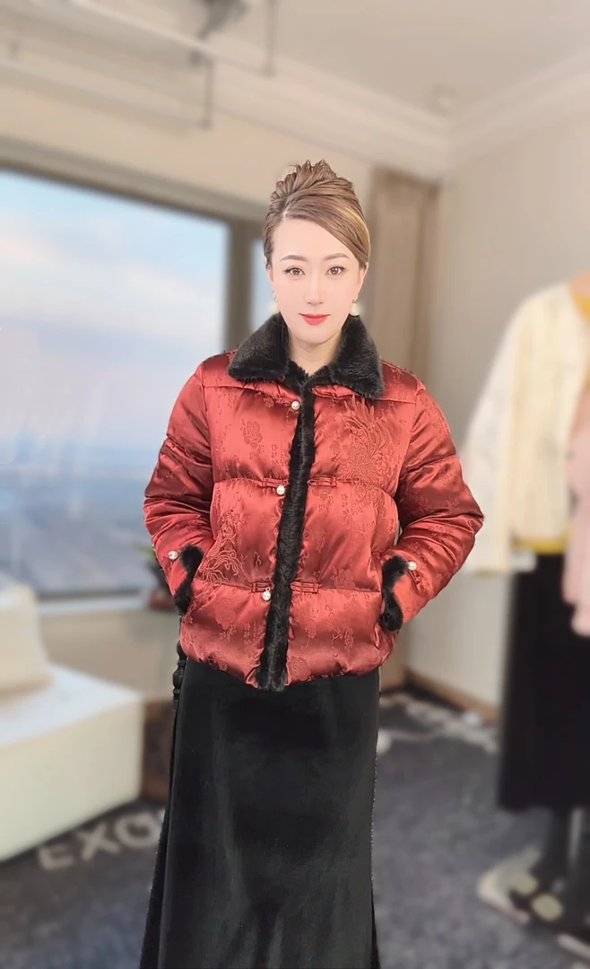 2025冬季新款新中式拼接时尚洋气加厚保暖水貂毛棉服外套