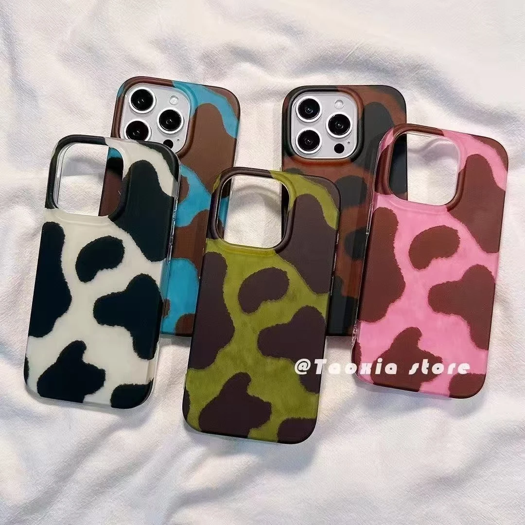 韩系撞色奶牛纹适用苹果17Promax手机壳vivo华为oppo小米15防摔壳