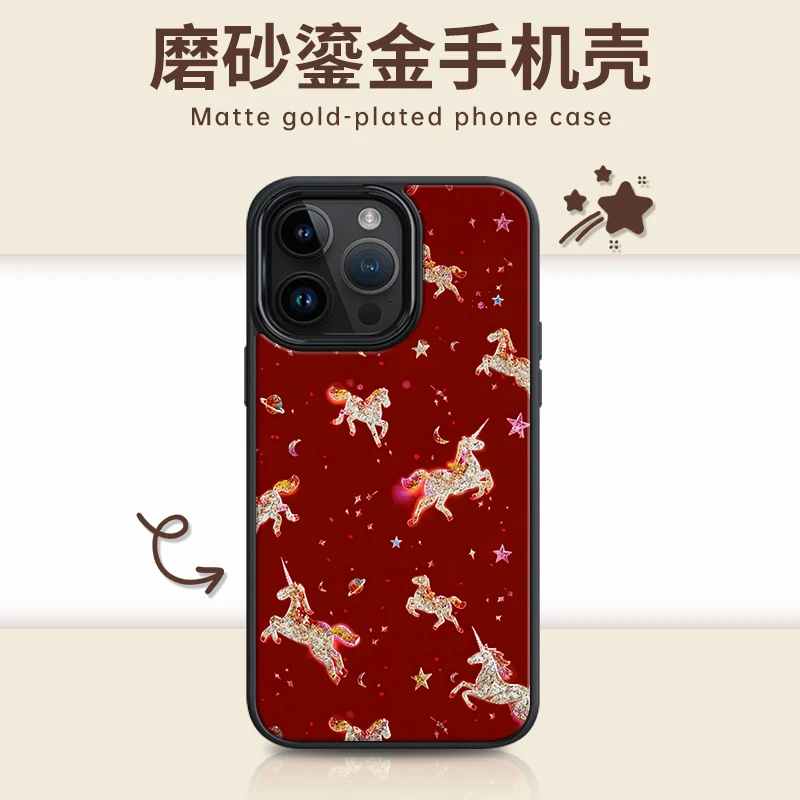 适用苹果iphone17promax 鎏金焕金PC手机壳16/15/14梦幻独角兽
