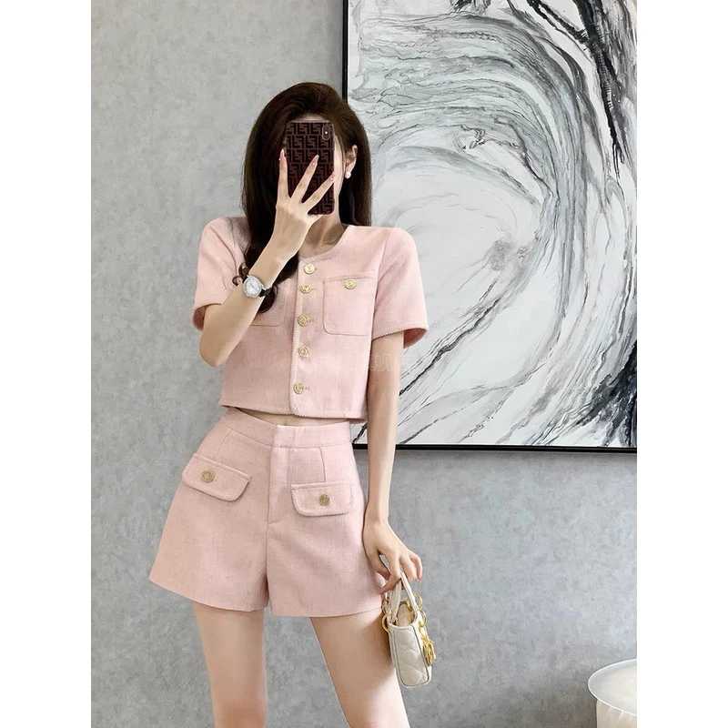 2023夏季新款气质高级感小香风套装女洋气小个子阔腿裤上衣两件套