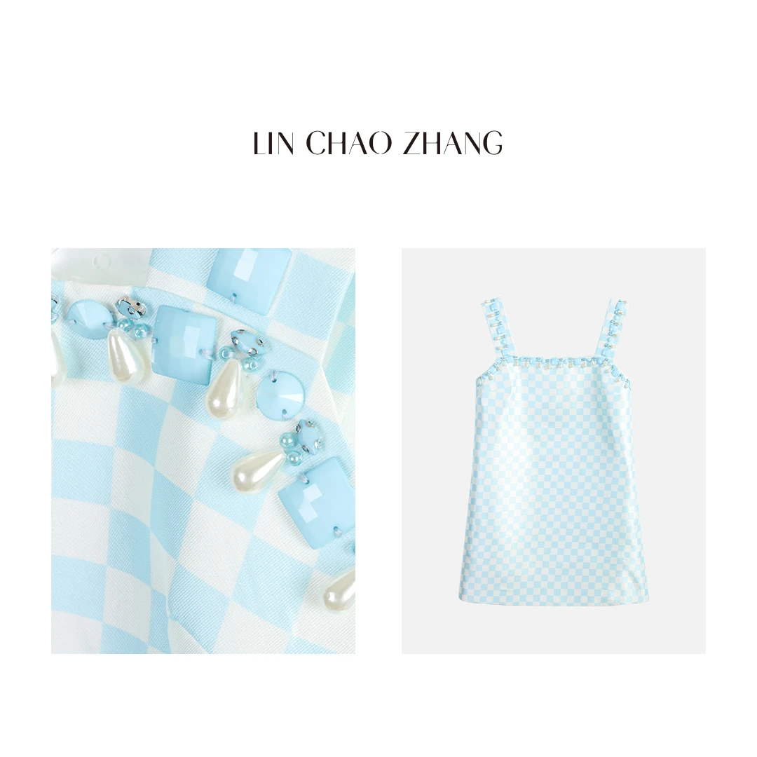 【爱丽丝蓝】钉珠千金格子连衣裙 LL240097