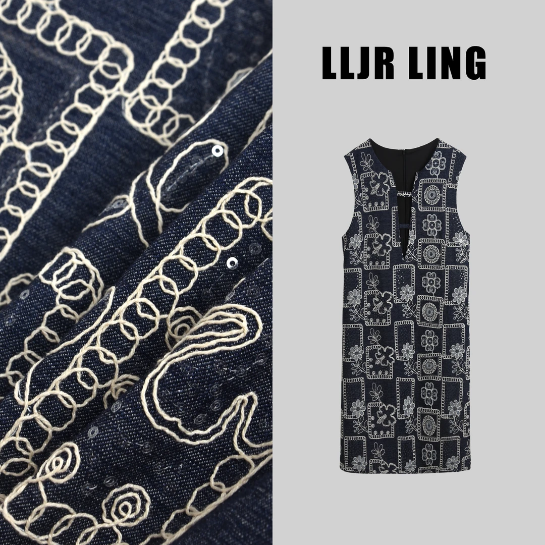 （向姐）2025春夏重工珠绣牛仔宽松气质休闲背心裙