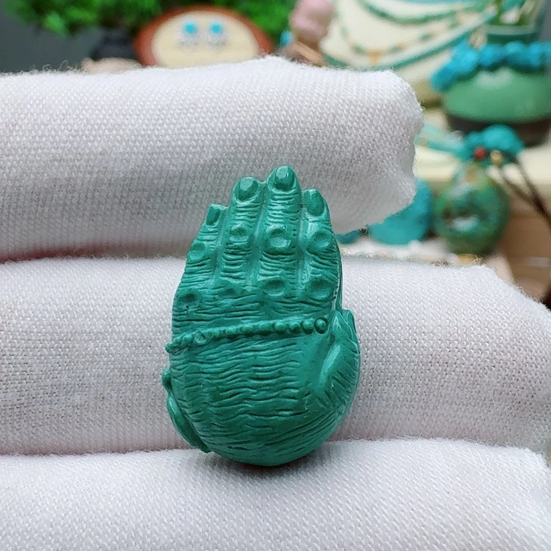 绿松石未镶嵌高瓷绿精雕佛手