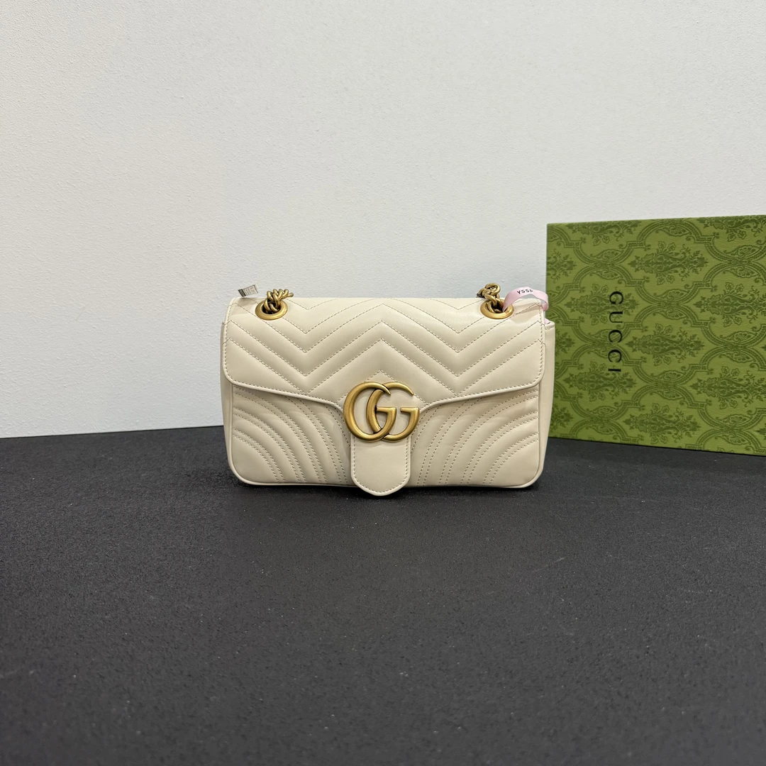 未使用 GUCCI/古驰 壹所奢品GUCCI 马蒙26 白金  单肩斜挎包 闲置