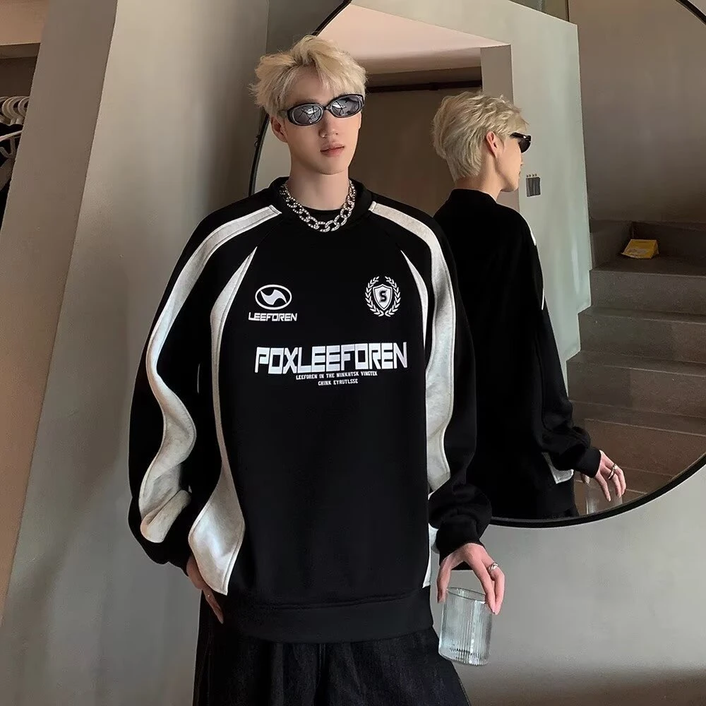 潮牌加绒卫衣男秋冬季美式高街重磅复古宽松百搭字母情侣上衣外套