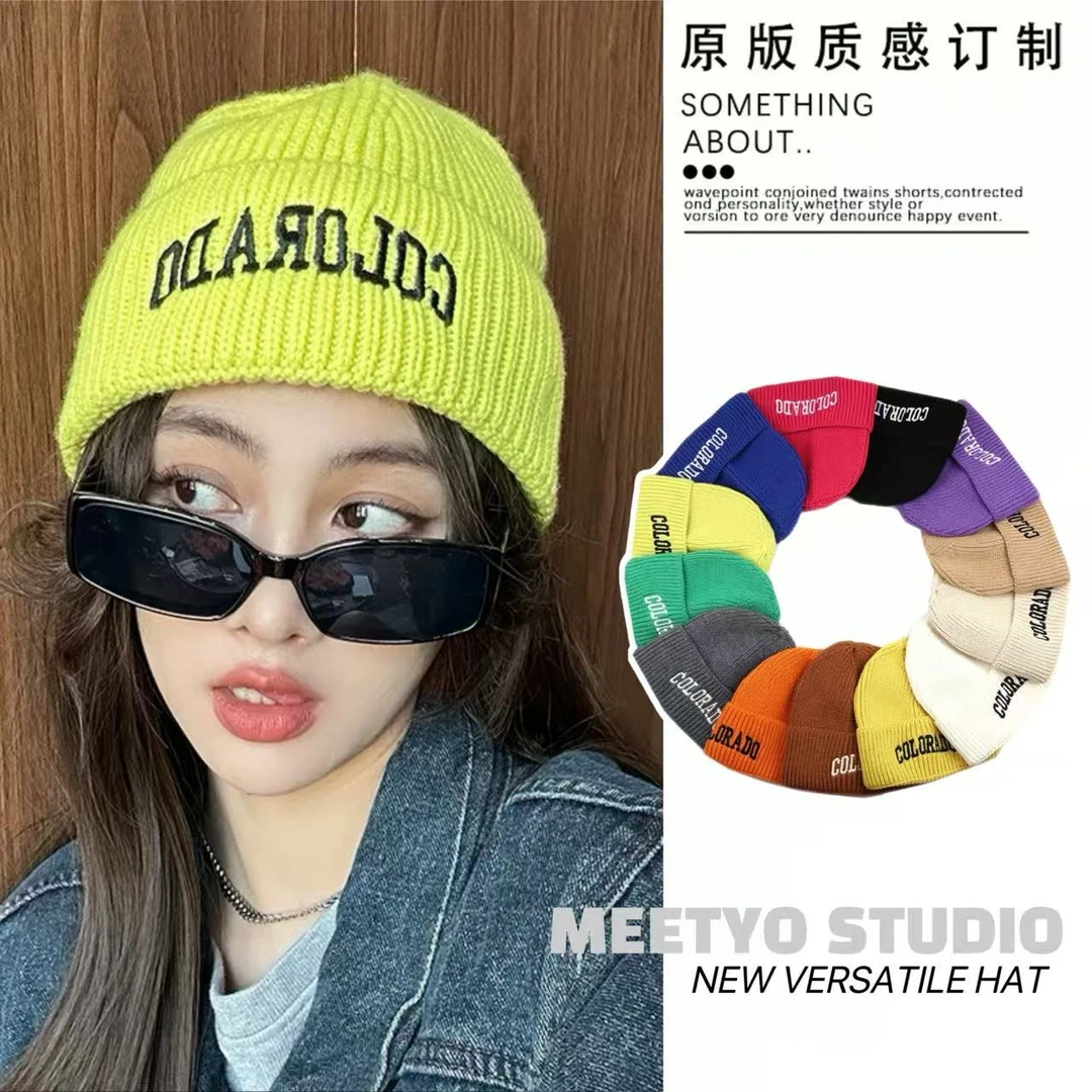 韩版秋冬户外字母刺绣针织毛线冷帽女款登山雪山保暖百搭护耳帽子