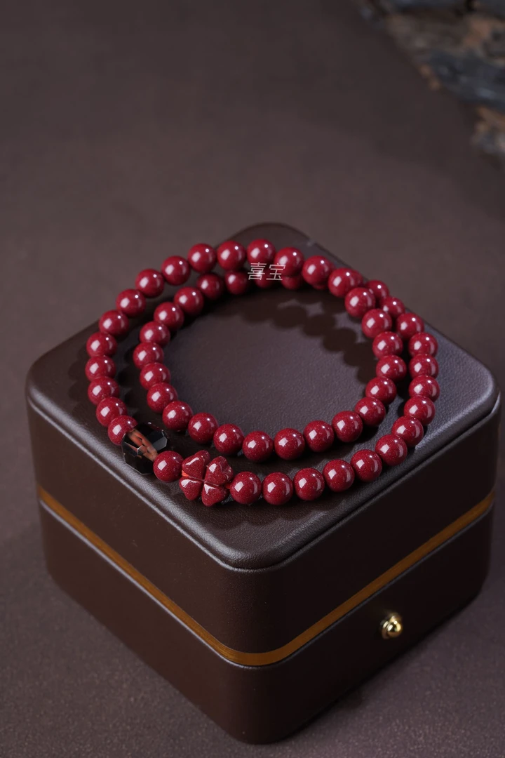 含辰砂工艺品高含量紫金砂朱砂手链双圈四叶草手串女款饰品礼物