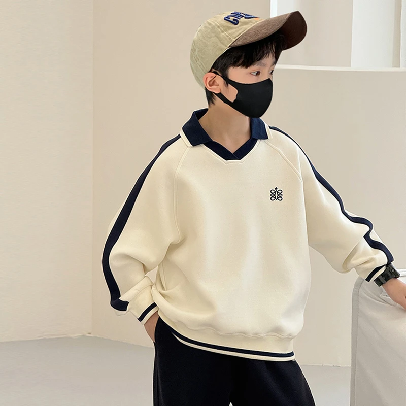 【品牌】男童中大童春秋季韩版时尚拼接POLO长袖儿童卫衣宽松潮上衣