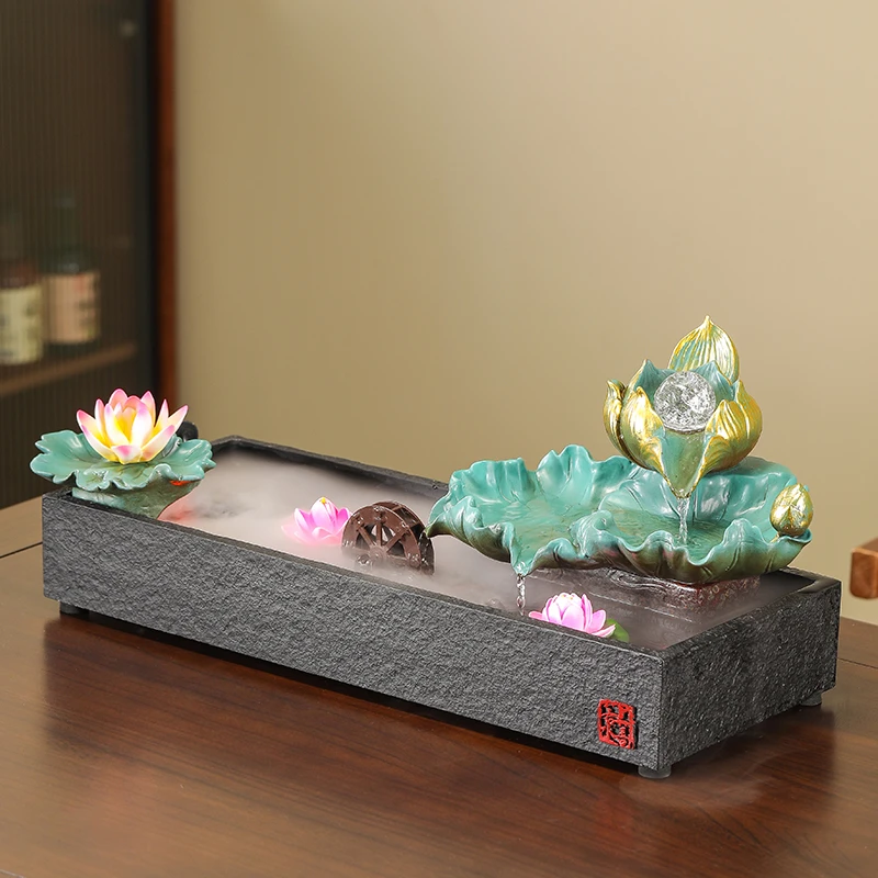 荷花循环流水摆件招财家居客厅办公室桌面装饰加湿器乔迁开业礼品