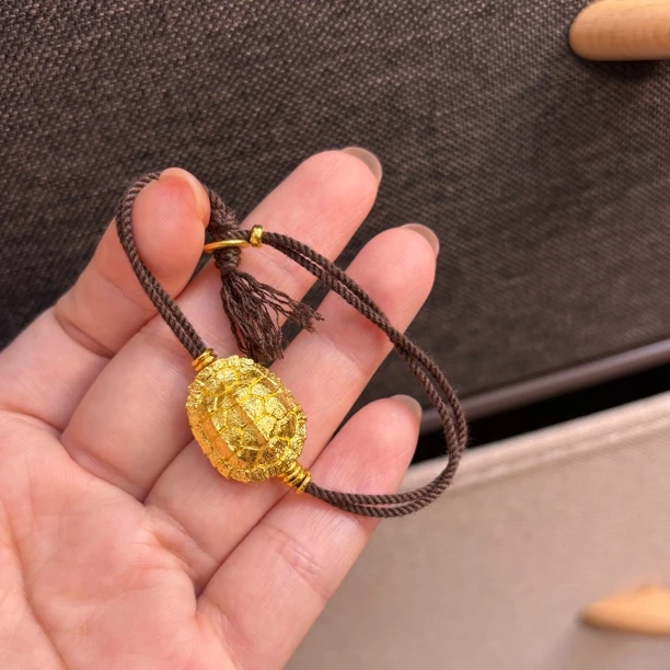 足金999 古法金錾刻黄金龟壳 富甲一方招财转运黄金手绳