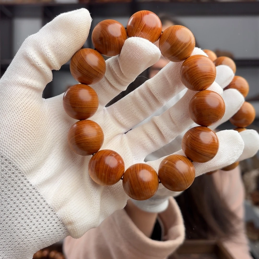 柏木（崖柏）手串/手链 红油蚕丝2.0黄粉骨料药香43.7