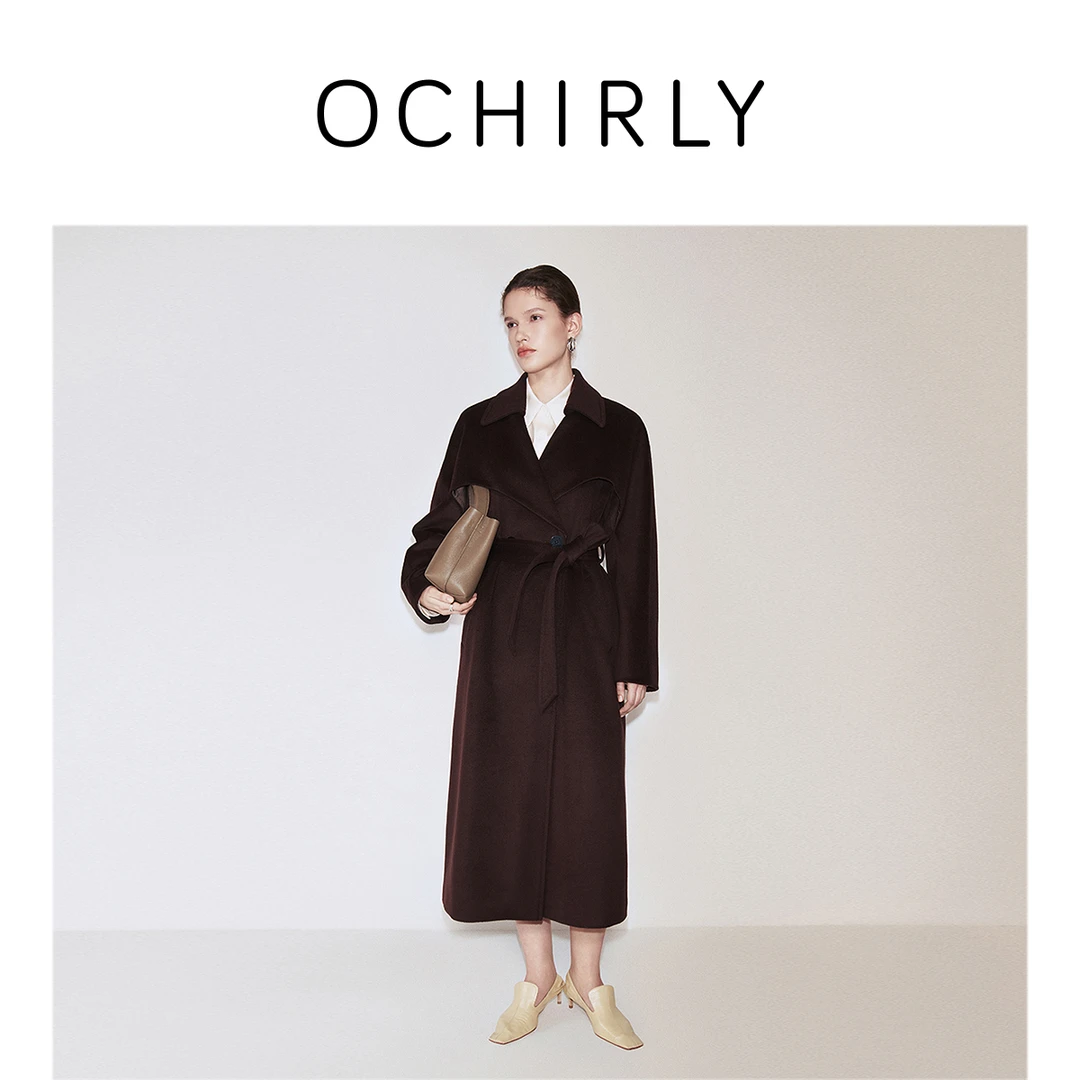 【达人】ochirly澳大利亚羊毛呢长款外套女大衣配腰带秋季