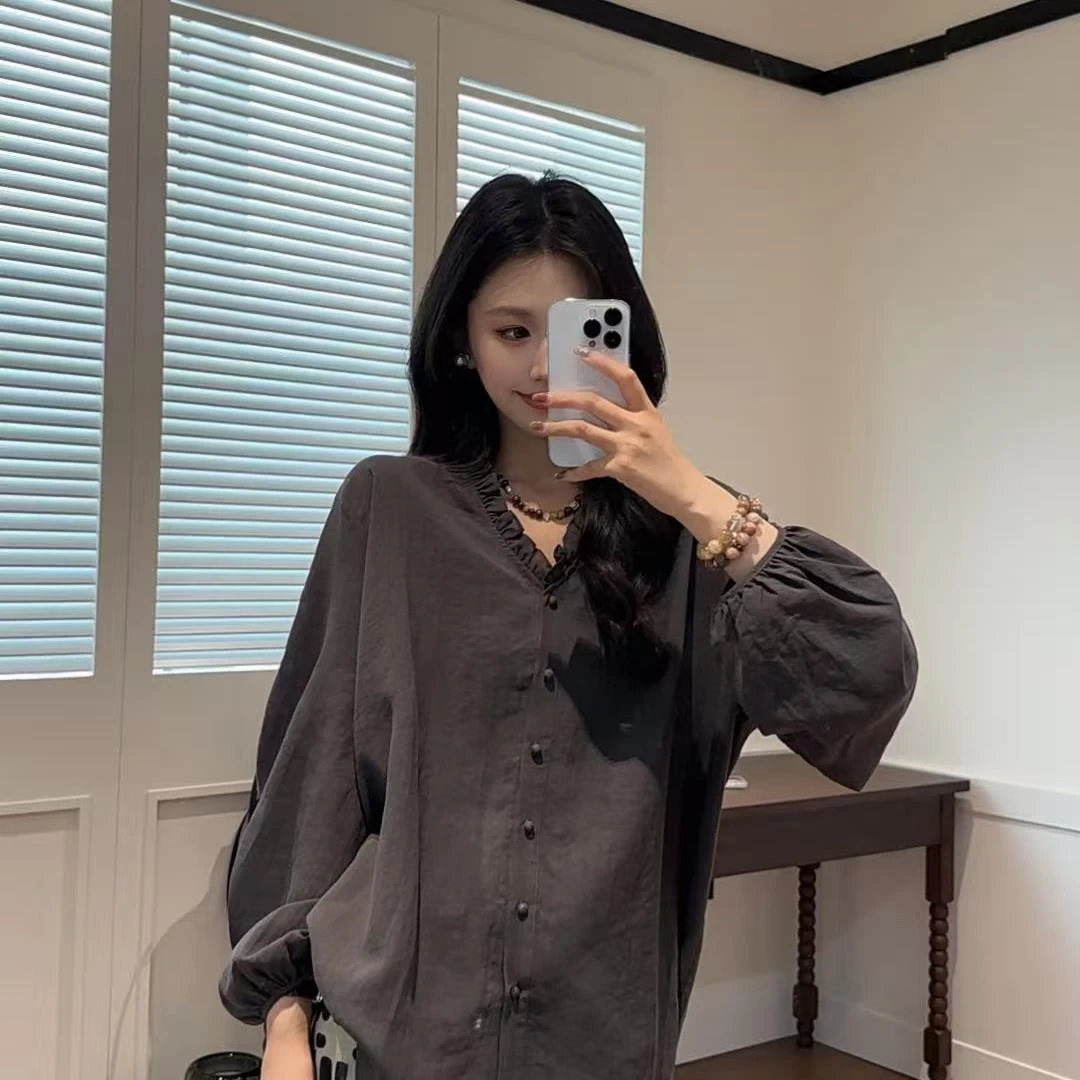 JIUJIU【巴洛克密语】莱赛尔气质长袖舒适透气时尚休闲百搭宽松衬衫