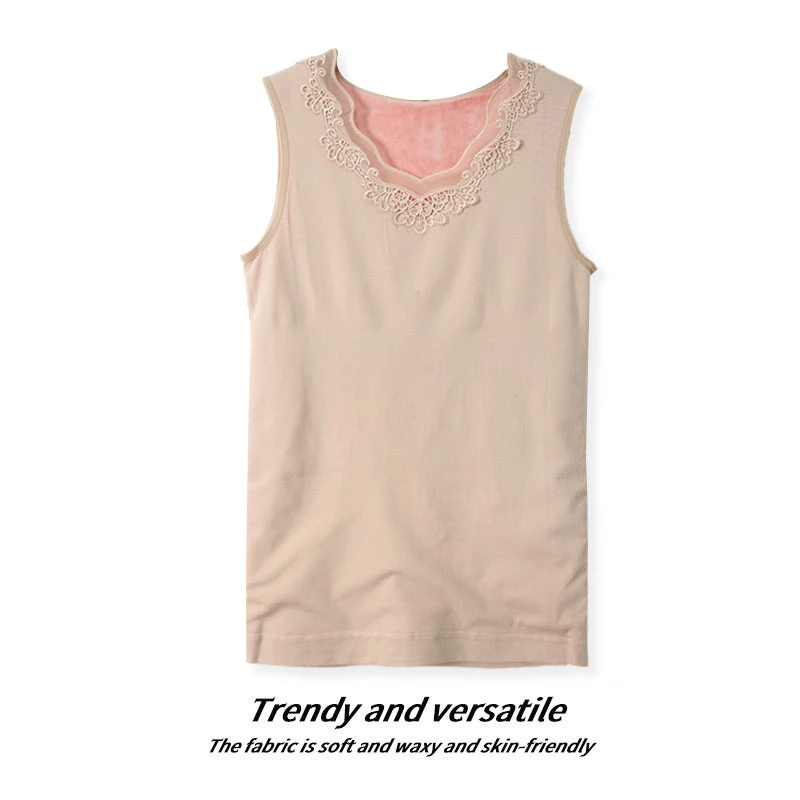 春季女士加绒保暖背心镂空拼接上衣修身舒适KK478亲肤柔软