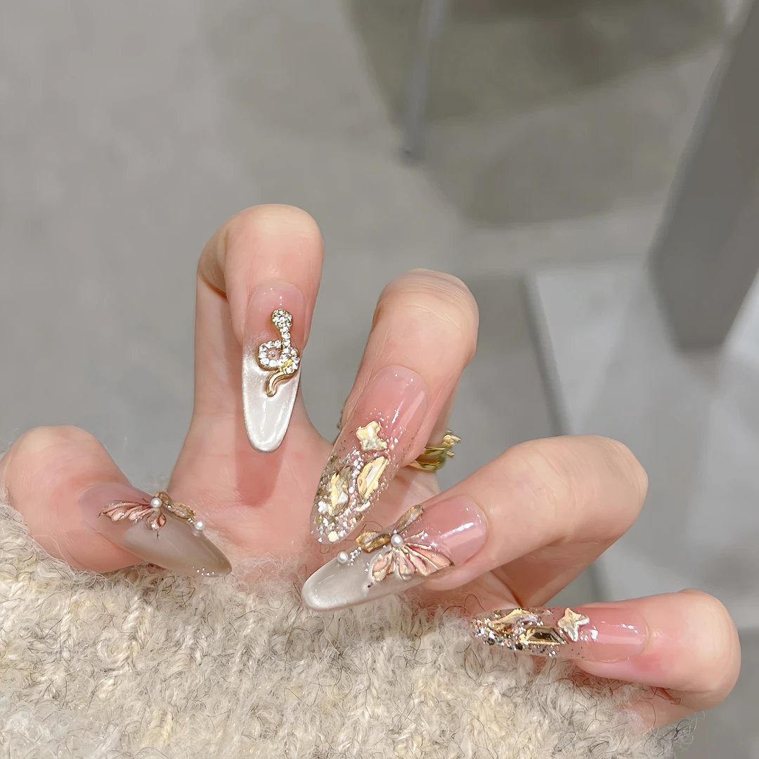 【金蛇来财】2025新款高级感白色猫眼蛇年穿戴甲纯手工美甲假指甲