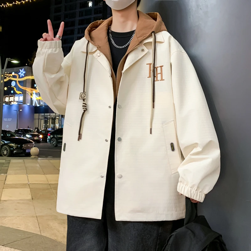 春秋假两件外套男2025新款潮流休闲宽松百搭青少年连帽夹克冲锋衣