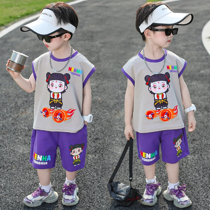 男童夏装套装2025年款宝宝夏季薄款衣服哪吒儿童服装潮酷痞帅童装