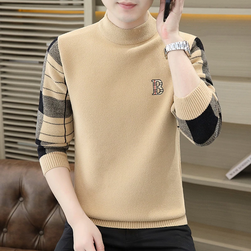 凯邦威半高领毛衣男士修身潮流秋冬季内搭中领针织打底衫男加厚款