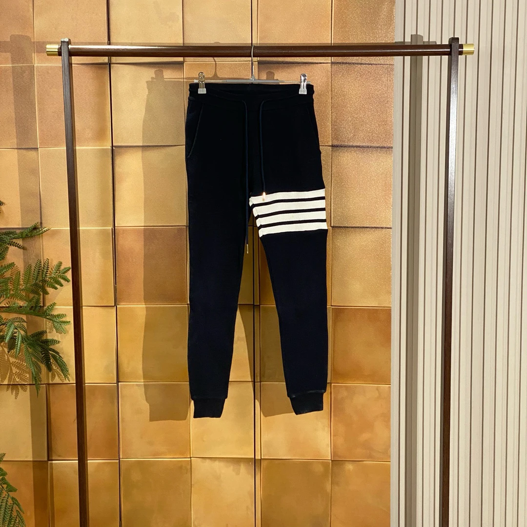 99新 THOMBROWNE  藏蓝色四条纹华夫格长裤/36码/99新/27148