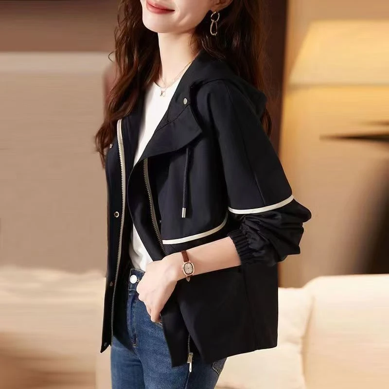 春秋拼接时尚宽松百搭女薄款显瘦厚款气质洋气秋季风衣短外套