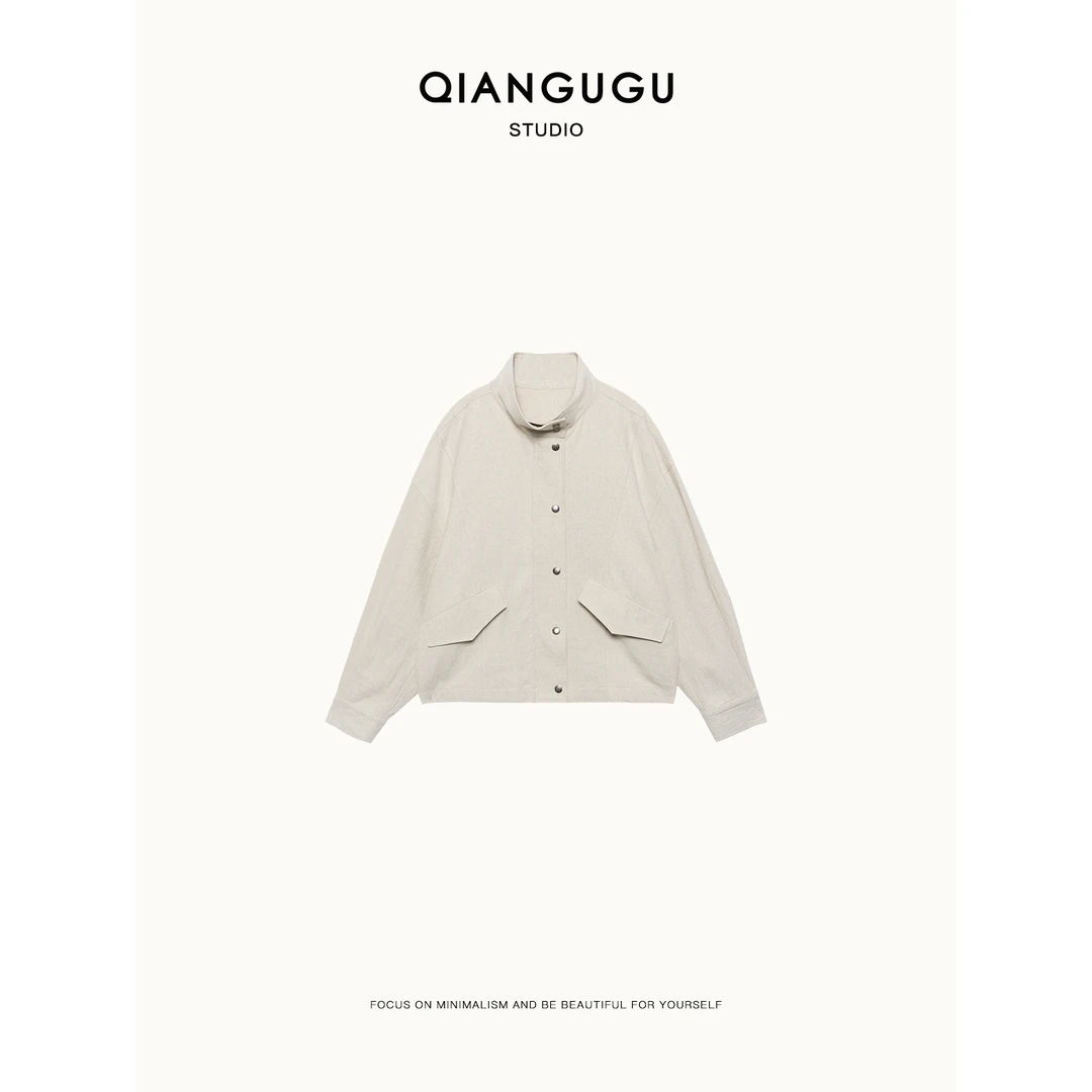 钱谷谷 山系设计感简约通勤时尚立领宽松短款夹克外套 Q24031229