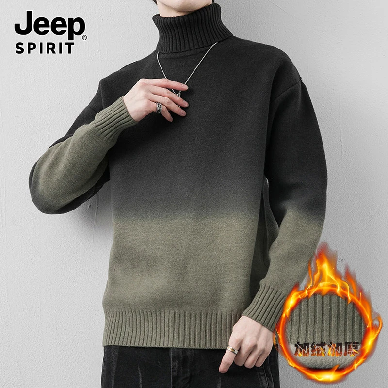 Jeepspirit男士韩版潮牌印染针织加绒加厚保暖毛衣宽松秋冬季