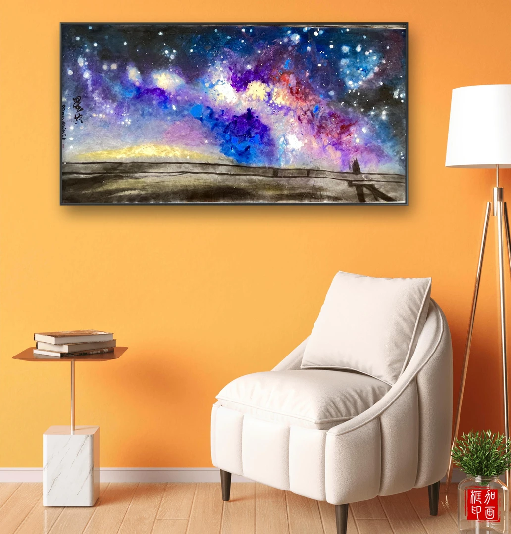 重彩泼墨艺术家，李宸忻：星河系列挂画，纯手绘，非油画，家居饰品