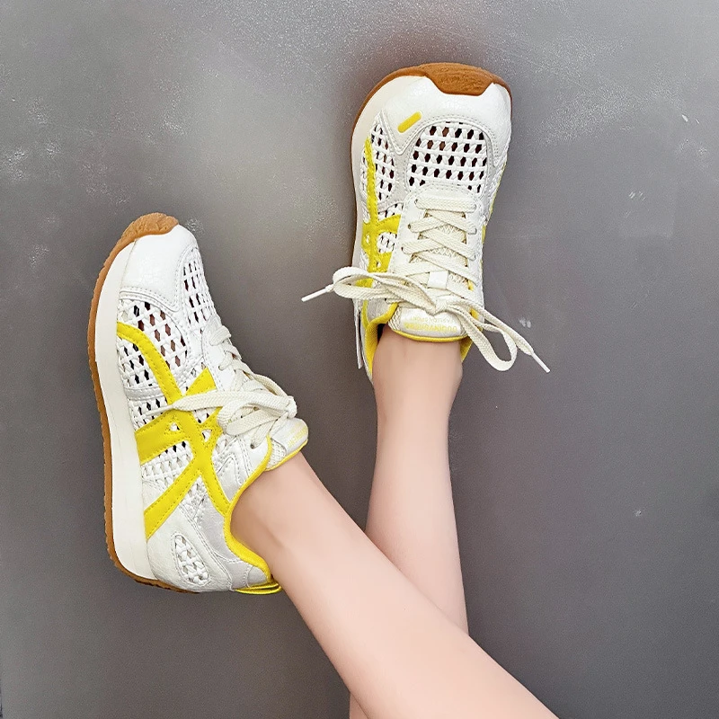 厚底镂空阿甘鞋2025夏季新款百搭编制网面透气时尚舒适休闲运动鞋