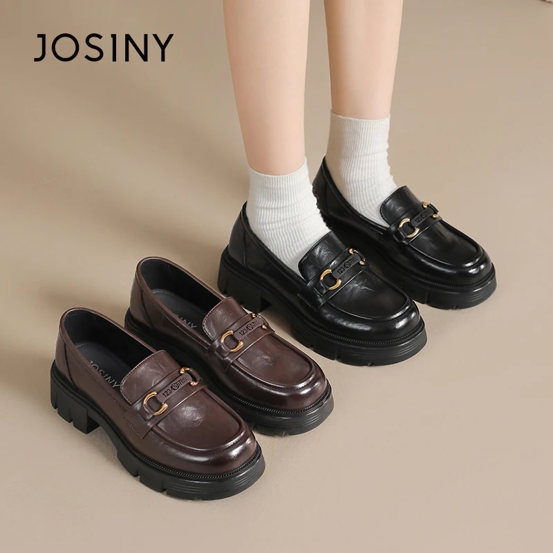 卓诗尼厚底乐福鞋女鞋2025春季新款英伦风黑色小皮鞋百搭粗跟单鞋