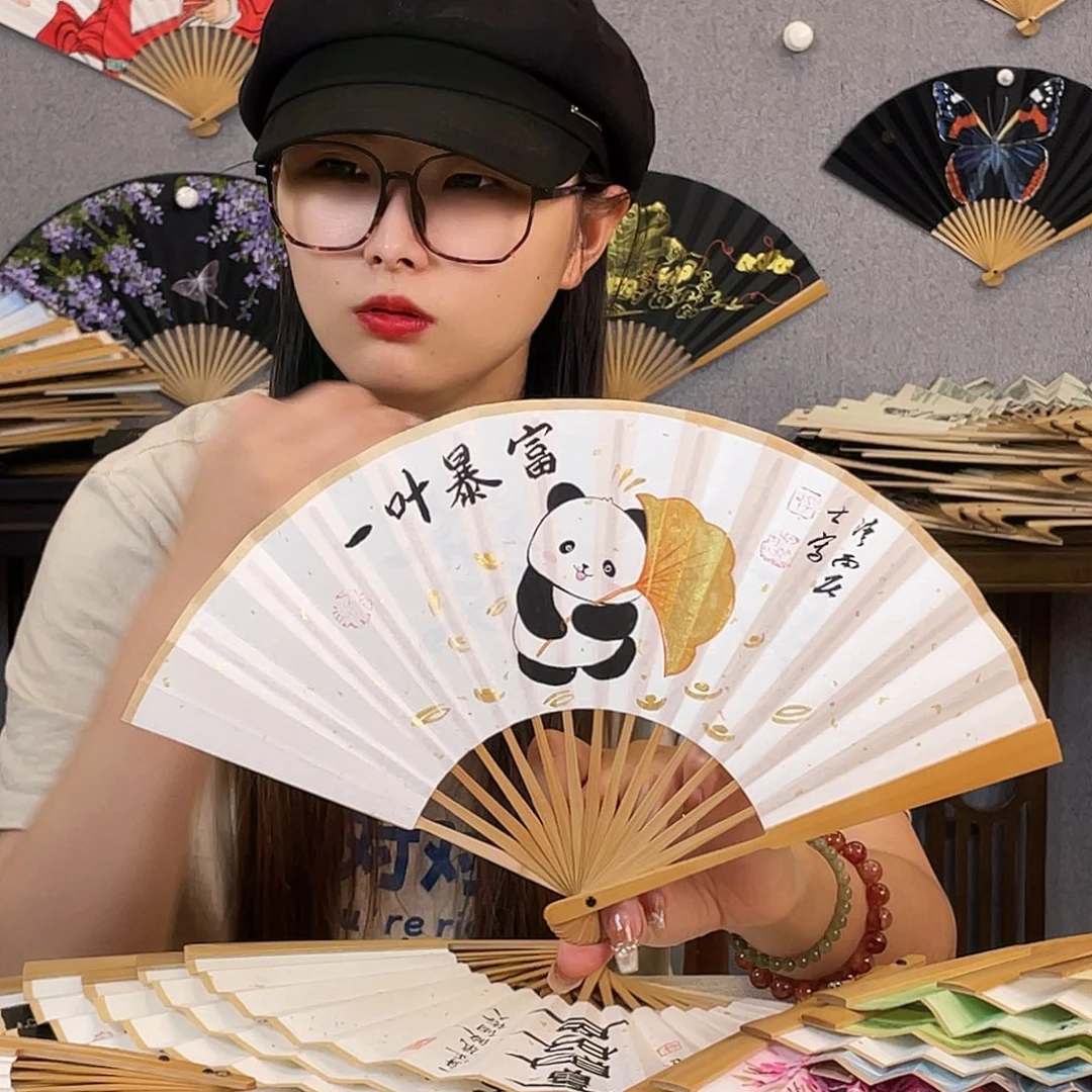 F***爸国画6寸梅妃-纯手绘-文玩扇骨（默认粘好）