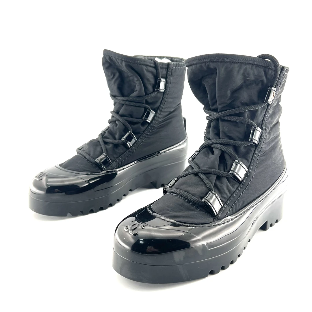 95新 Chanel/香奈儿  37码 黑色短筒雪地靴 D7691