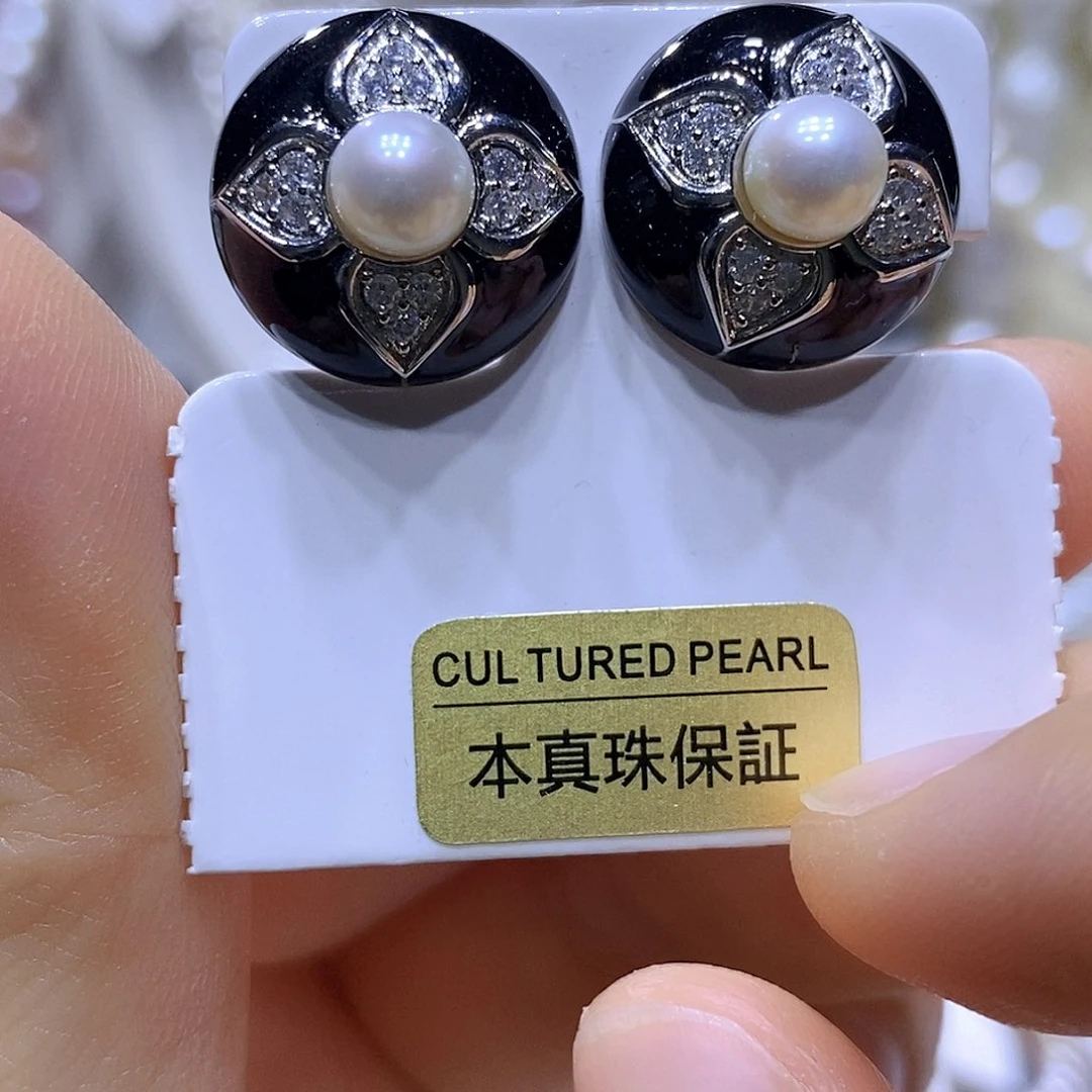 银S925镶嵌淡水珍珠吊坠耳钉