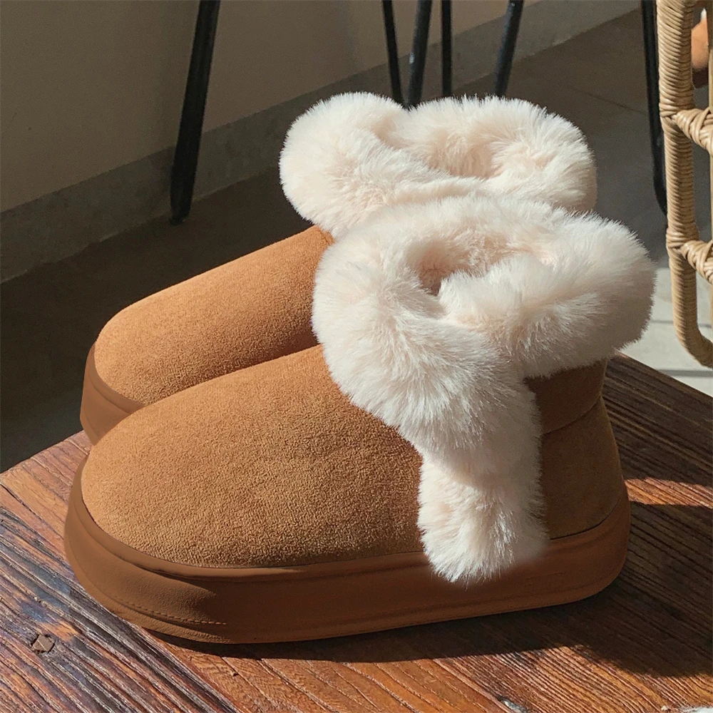 细细条 冬季户外穿保暖雪地靴女休闲简约百搭时尚ins厚底防滑棉鞋